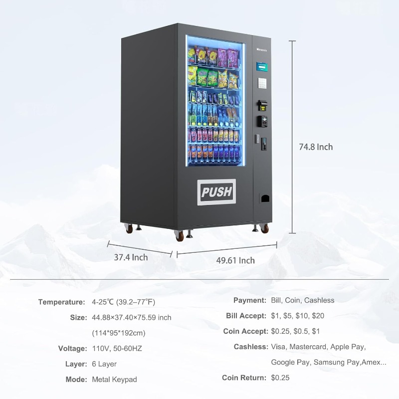 Customized Large 60 Slots Snac - Bill Acceptor Vending ulasan dan harga